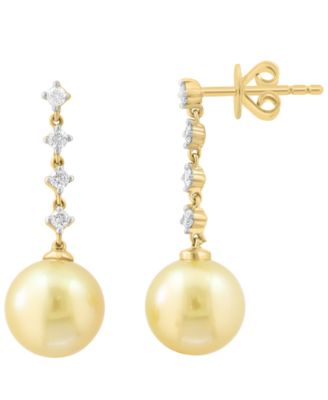 Golden South Sea Pearl (8mm) and Diamond Earrings (1/8 ct. t.w.) in 14k Yellow Gold