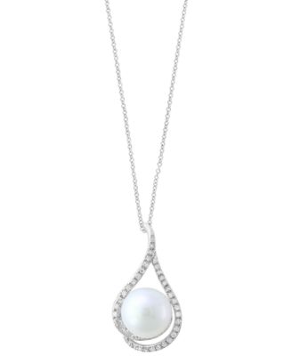 Freshwater Pearl (8-8.5mm) and Diamond Pendant Necklace (1/6 ct. t.w.) in 14k White Gold