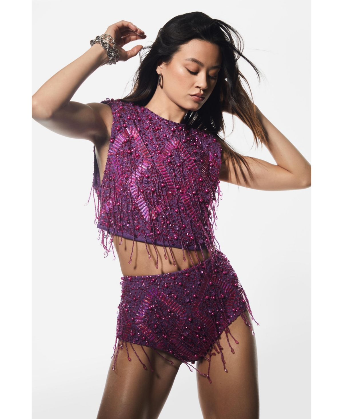 Nasty Gal Women's Embellished Tassel Beaded Crop Top