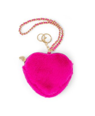 Girls Fuzzy Heart Wristlet Coin Purse