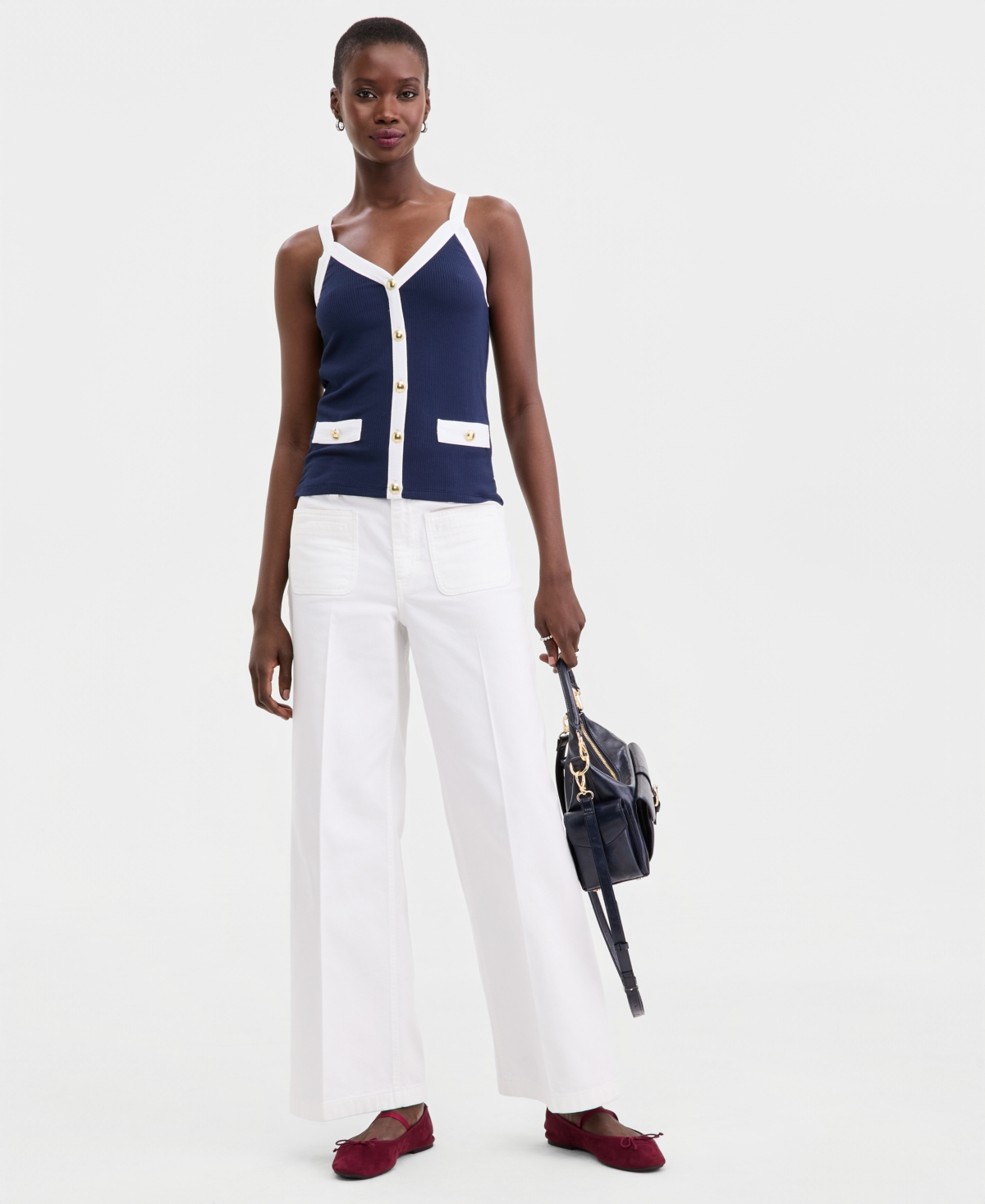 On 34th Women's Knit Solid Colored-Trim Button-Up Tank Top, Macy's Exclusive