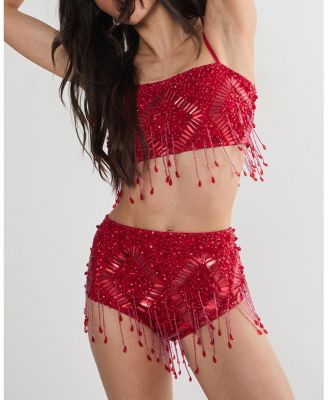 Women's Embellished Tassel Beaded Crop Top