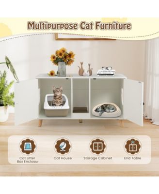 43'' Cat Litter Box Enclosure for 2 Cats w/ Double Rooms 2 Sisal Scratching Mats