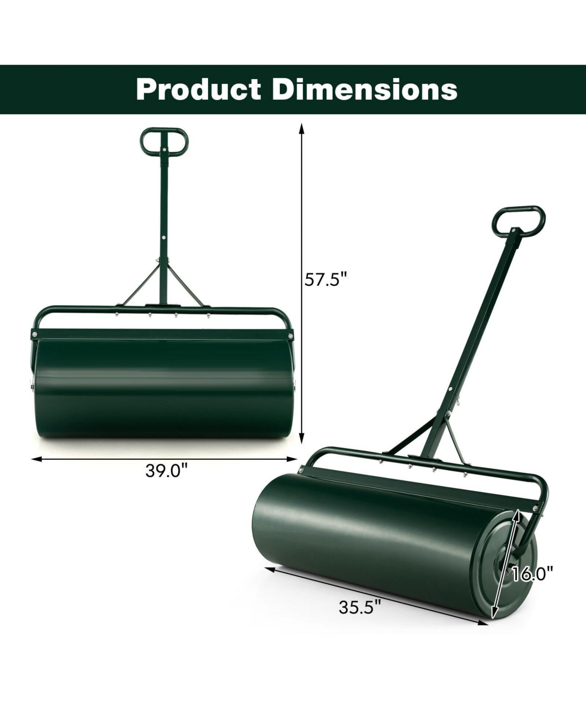 Sugift 39 Inch Wide Push/Tow Lawn Roller
