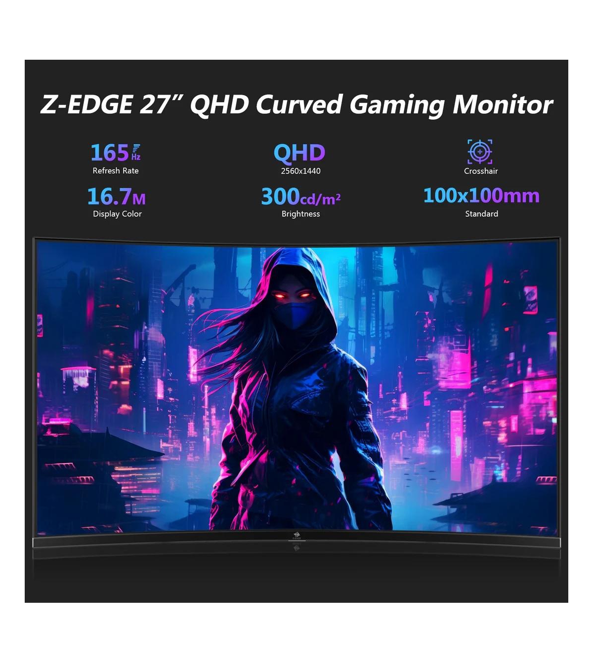 Z-edge 27 inch Qhd 2K 2560 x 1440 165Hz 1ms Curved Gaming Monitor