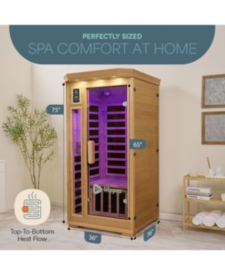 Rejuvacure Low-EMF 1-Person Infrared Sauna – Indoor Wooden Sauna with Tempered Glass Door, Carbon Fiber Heaters, Chromotherapy & Bluetooth