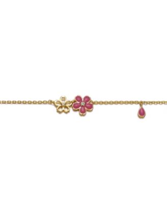 14K Gold Plated Flower Charm Colored Enamel Kids Bracelet