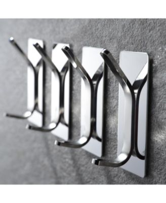 Adhesive Hooks -4 Packs Wall Hooks for Hanging Towels, Clothes, Robes Stick On Towel Hooks No Drill for Bathrooms Kitchen Stainless Steel