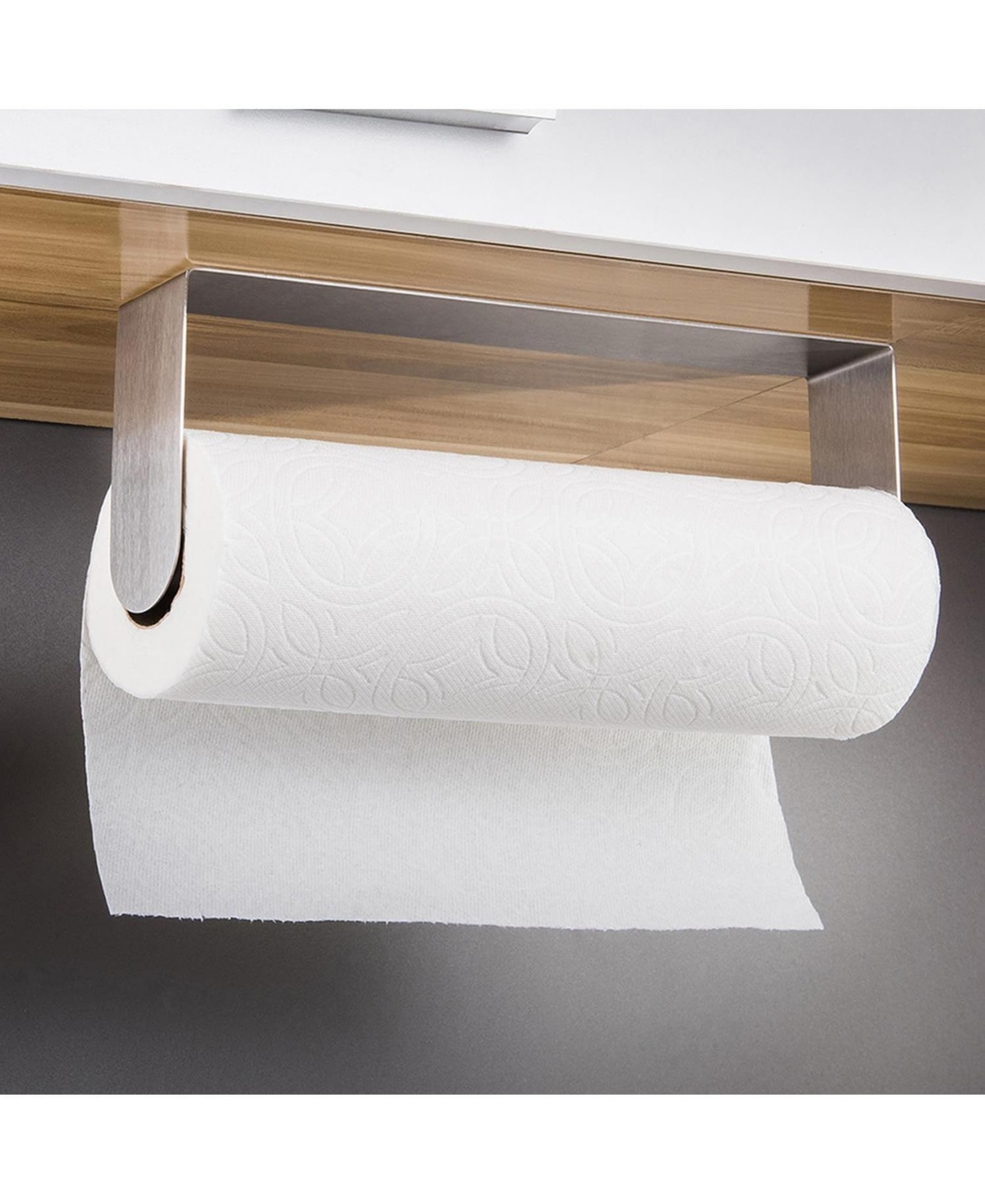 Paper Towel Holder Under Cabinet - Self Adhesive Paper Towel Rack Wall Mount for Kitchen, Sus-304 Stainless Steel Brushed
