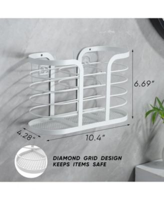 White Hair Dryer Holder - Adhesive Blow Dryer Holder/Hair Tool Organizer Bathroom Organizer Stick on Wall Mounted Multi-Functional Hair Dryer Rack