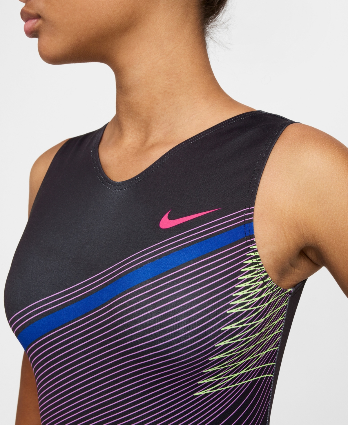Nike Gymnastics Nike Girls 7-16 Gymnastics Diagonal Stripe Printed Performance Leotard In Black