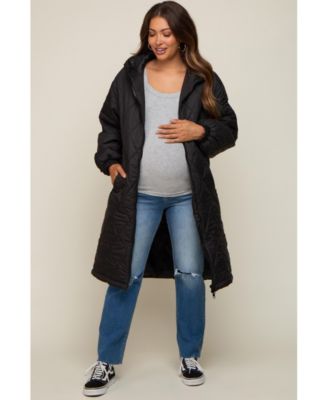 Maternity Olive Quilted Long Puffer Jacket