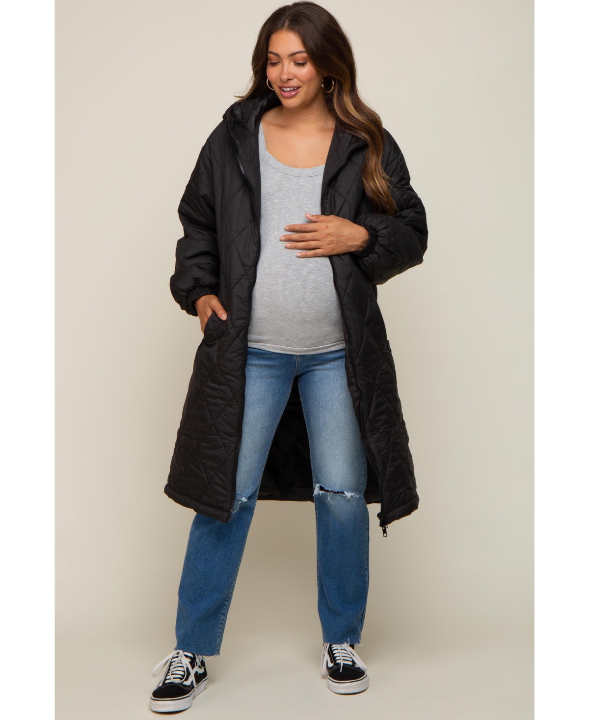 Pinkblush Maternity Olive Quilted Long Puffer Jacket