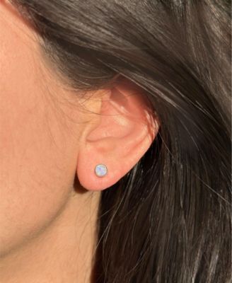 Round Stud Earrings With Lab-Grown Opal in 14k Gold Plated Sterling Silver