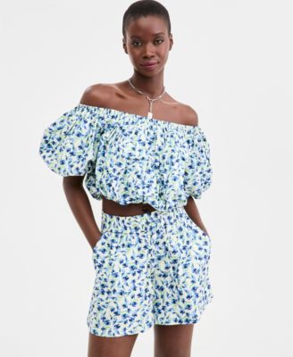 Women's Woven Ditsy Print Off-The-Shoulder Top, Macy's Exclusive