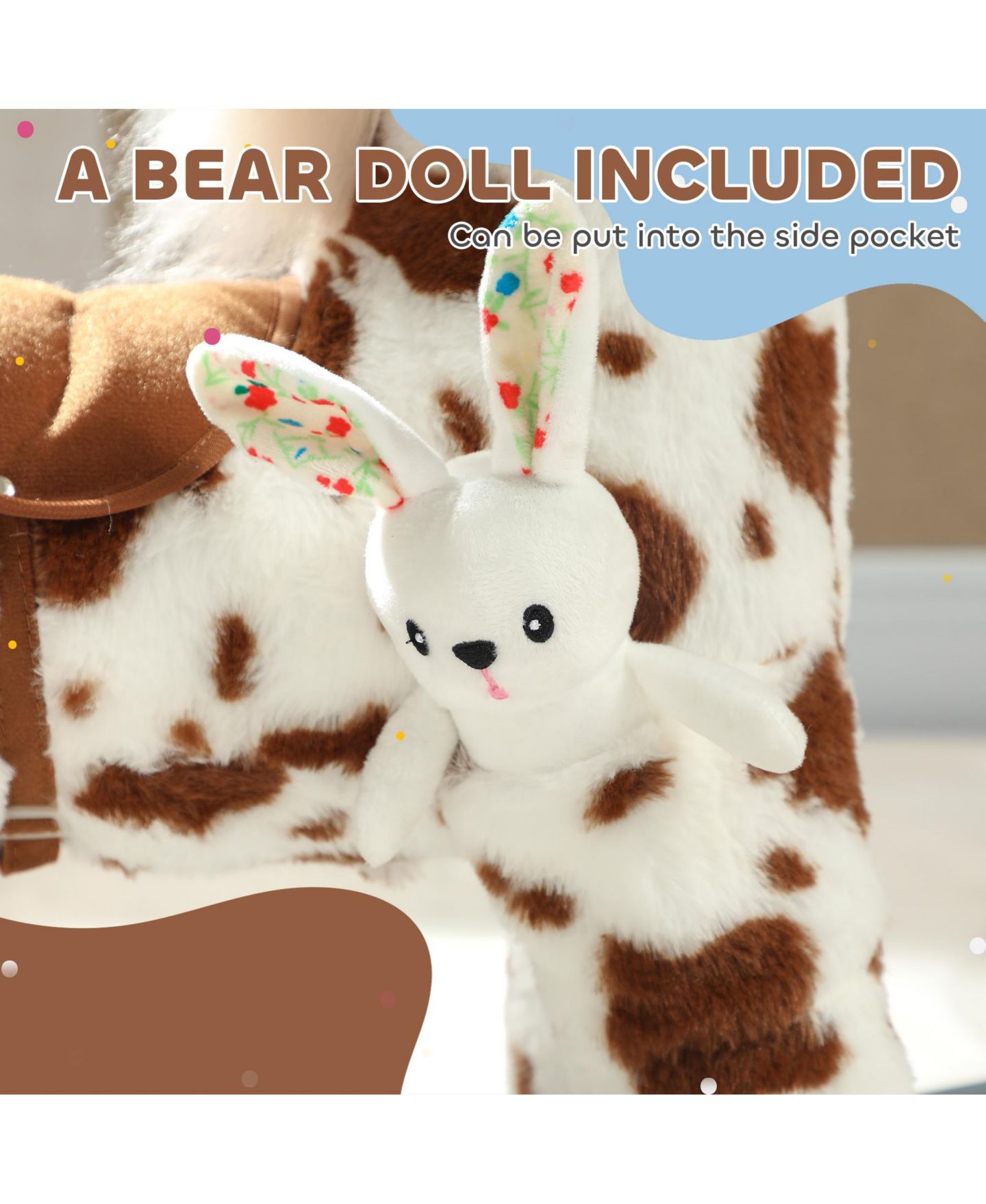Детская игрушка Qaba Rocking Horse with Interactive Sounds & Rabbit Toy, 28" L, 88 lbs. Capacity, от 1 года, цвет: Коричневый — фото 8