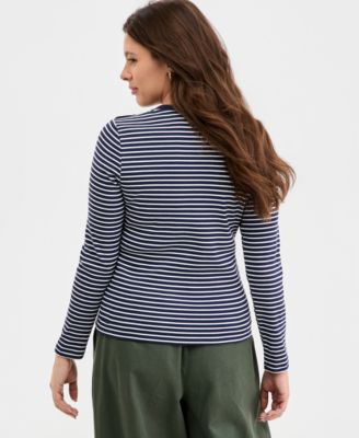 Women's Knit Long-Sleeve Button-Shoulder Top, Macy's Exclusive