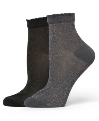 Hue - Women's 2-Pack Metallic Opaque Anklet Socks