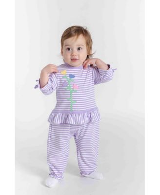 Baby Girls Stripe Knit Longall With Heart Flowers