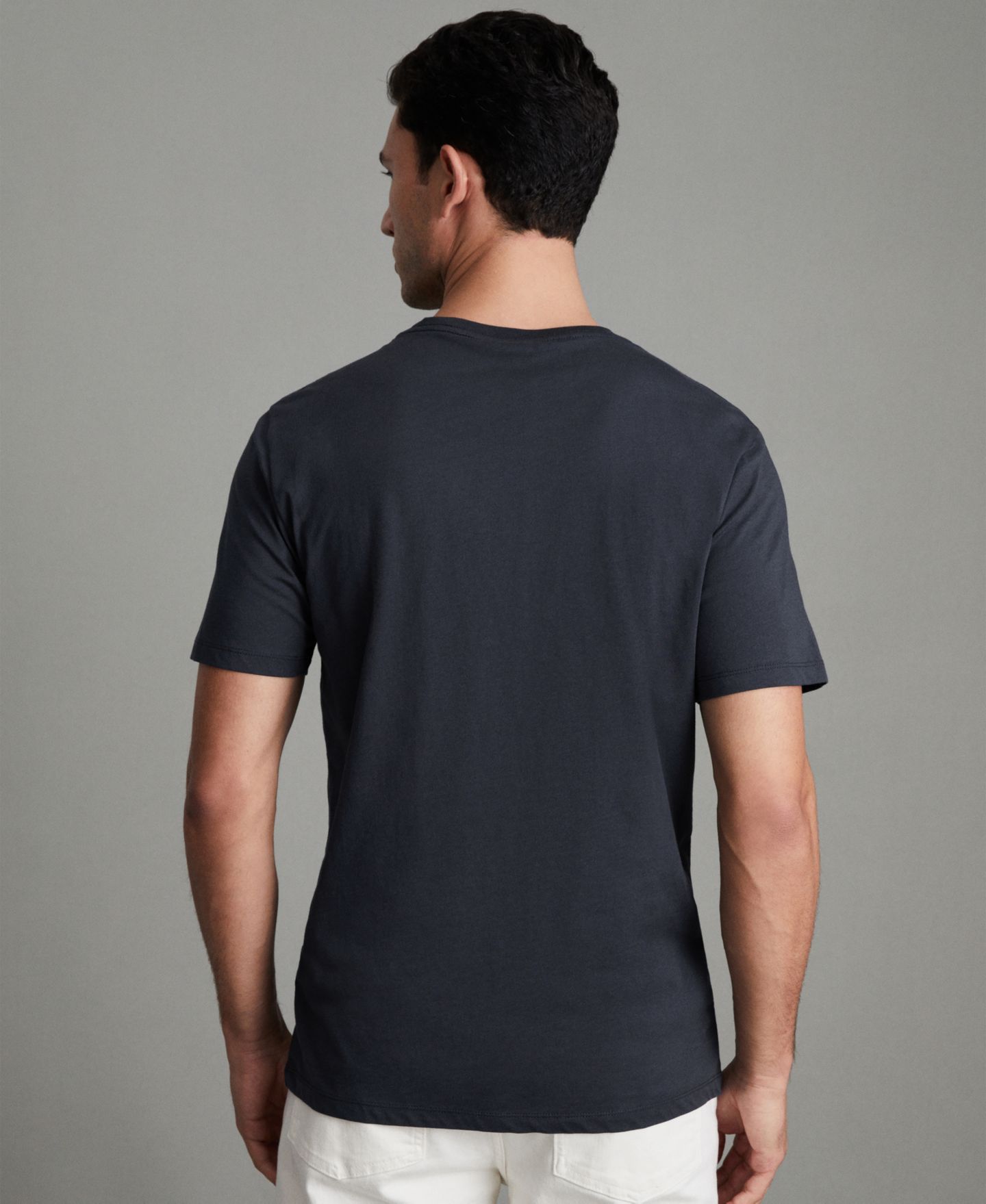 Мужская футболка REISS Bless Cotton-Blend Tailored-Fit, цвет: Синий — фото 3
