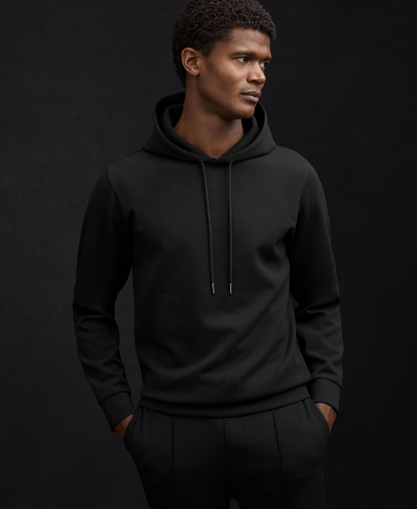 Мужское худи REISS Fabien Interlock Jersey Drawstring, цвет: Чёрный — фото 5