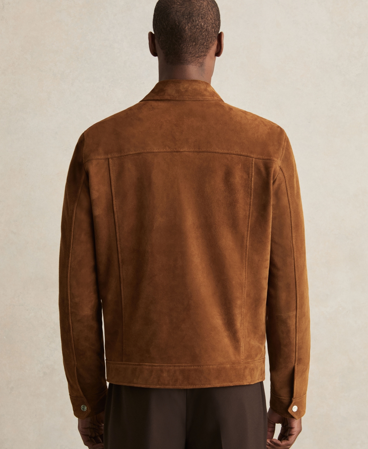 Reiss Edington Suede Press Stud Trucket Jacket In Brown