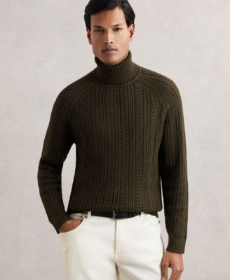 REISS - Men's Cable-Knit Roll-Neck with Wool Sweater
