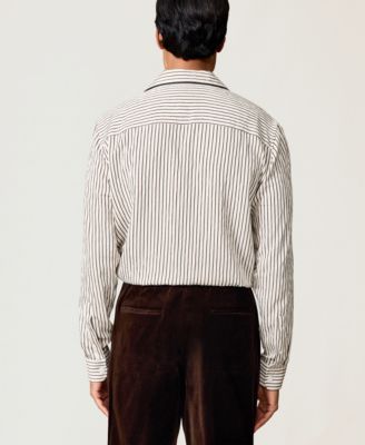 Men's Stripe Cuban-Collar Piped Shirt