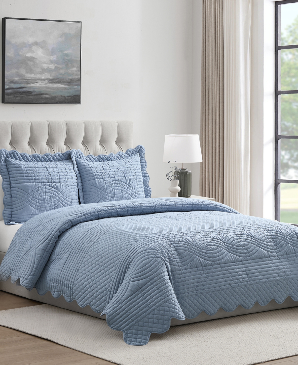 Vcny Home Scallop Microfiber 3-Pc. Quilt Set, King