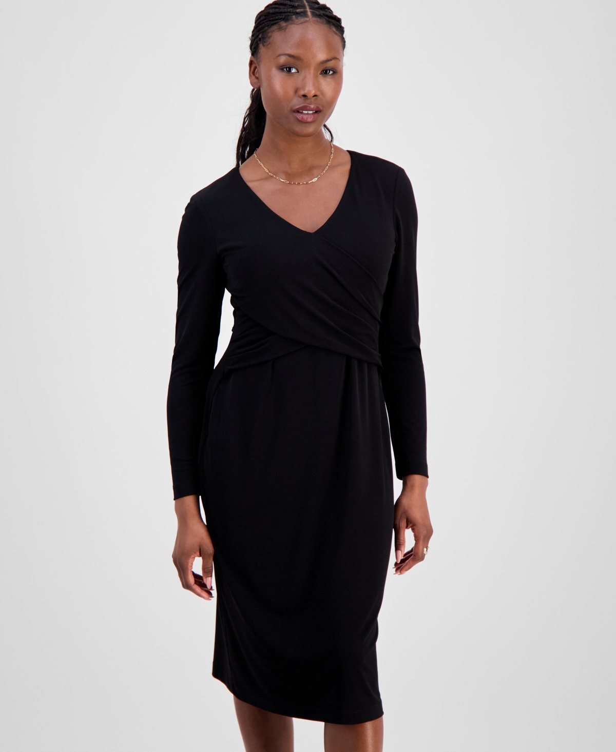 Connected Petite Drape-Front Midi Dress