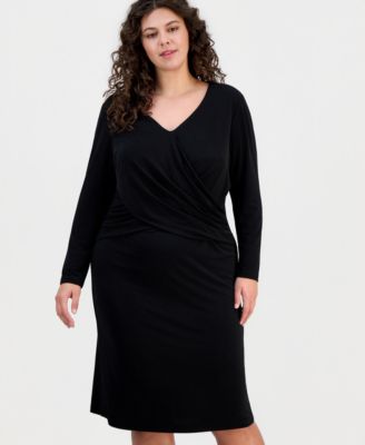 Plus Size Drape-Front Long-Sleeve Sheath Dress