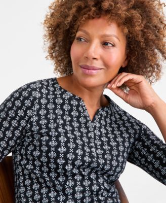 Women's Printed 3/4-Sleeve Henley Top, Macy's Exclusive