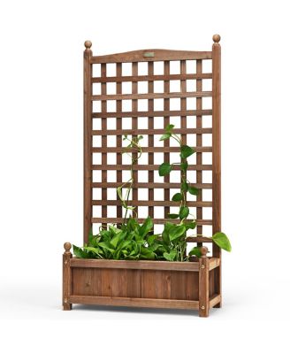Solid Wood Weather-Resistant Outdoor Planter Box with Trellis