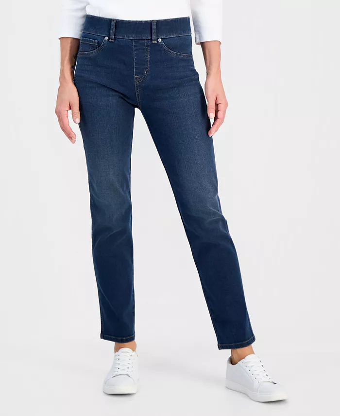 Petite High-Rise Pull-On Straight-Leg Jeans - thumbnail 3