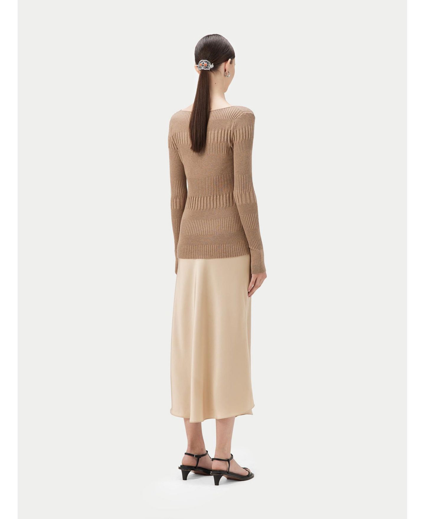 Женский свитер Gobi Cashmere Juniors' Ribbed Cotton Silk Cashmere Blend, цвет: Пастельный коричневый — фото 2
