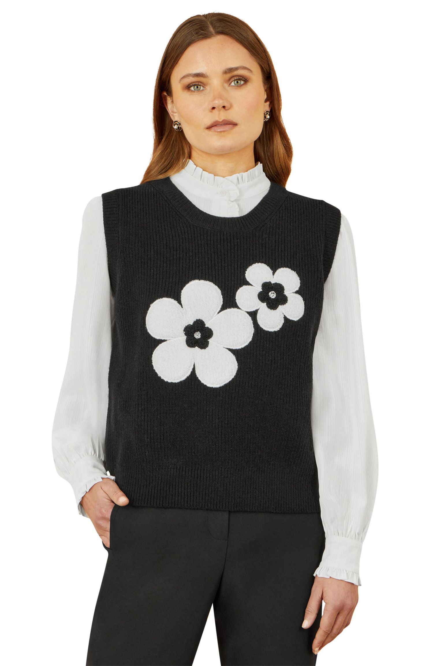 Women's Knitted Floral Sleeveless Sweater Vest