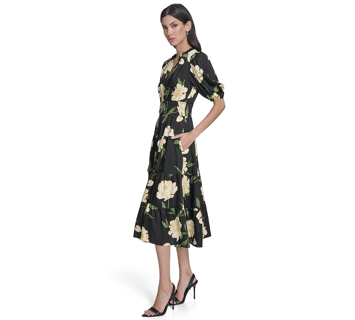 Vince Camuto Women's Printed Puff-sleeve Midi Dress In Multi