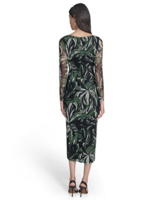Women's Printed Mesh Long-Sleeve Dress
