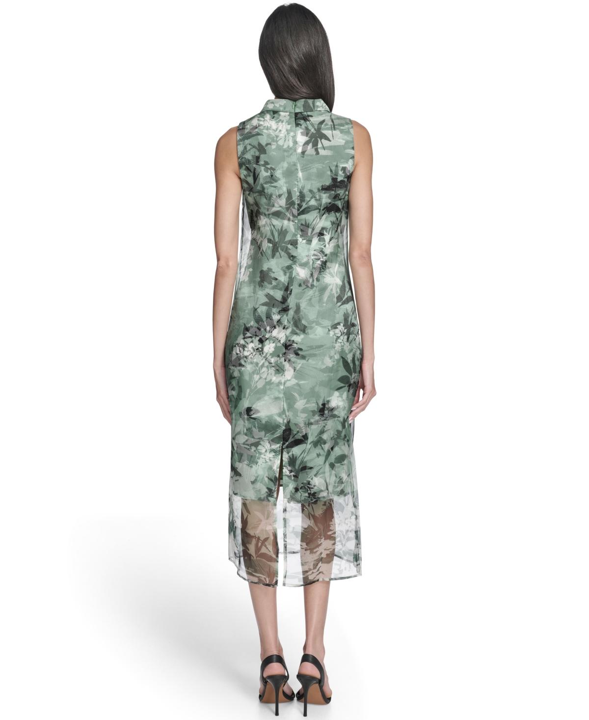 Vince Camuto Women's Printed Organza Overlay Mock Neck Midi Dress In Multi