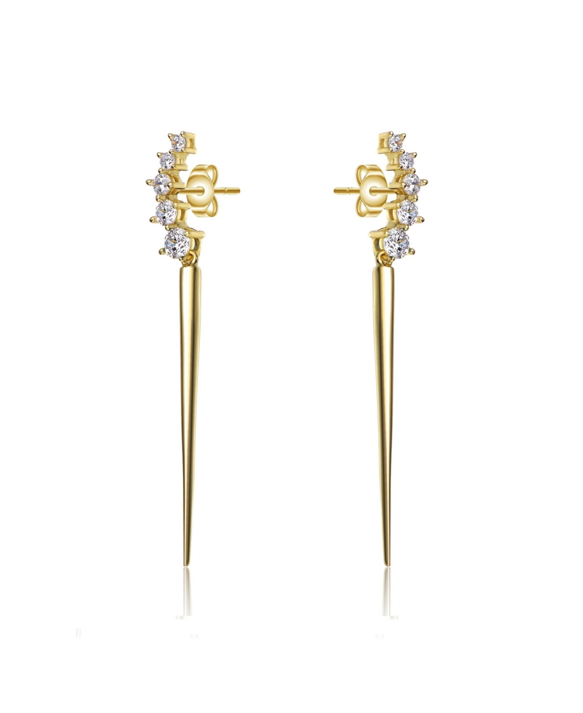 Elegant Waterfall Spike Dangle Earrings 14k Yellow Gold Plating with Green & Cubic Zirconia