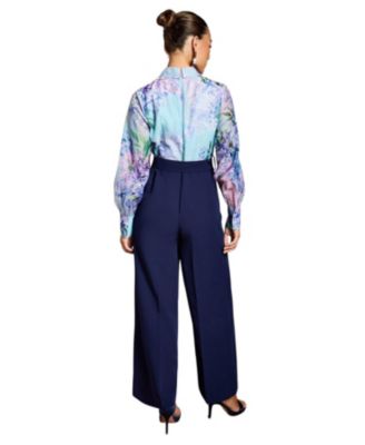 Women's Collared Wide Leg Belted Jumpsuit