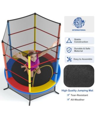 55 Inch Kids Recreational Trampoline Bouncing Jumping Mat with Enclosure Net