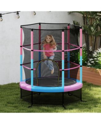 55 Inch Kids Recreational Trampoline Bouncing Jumping Mat with Enclosure Net