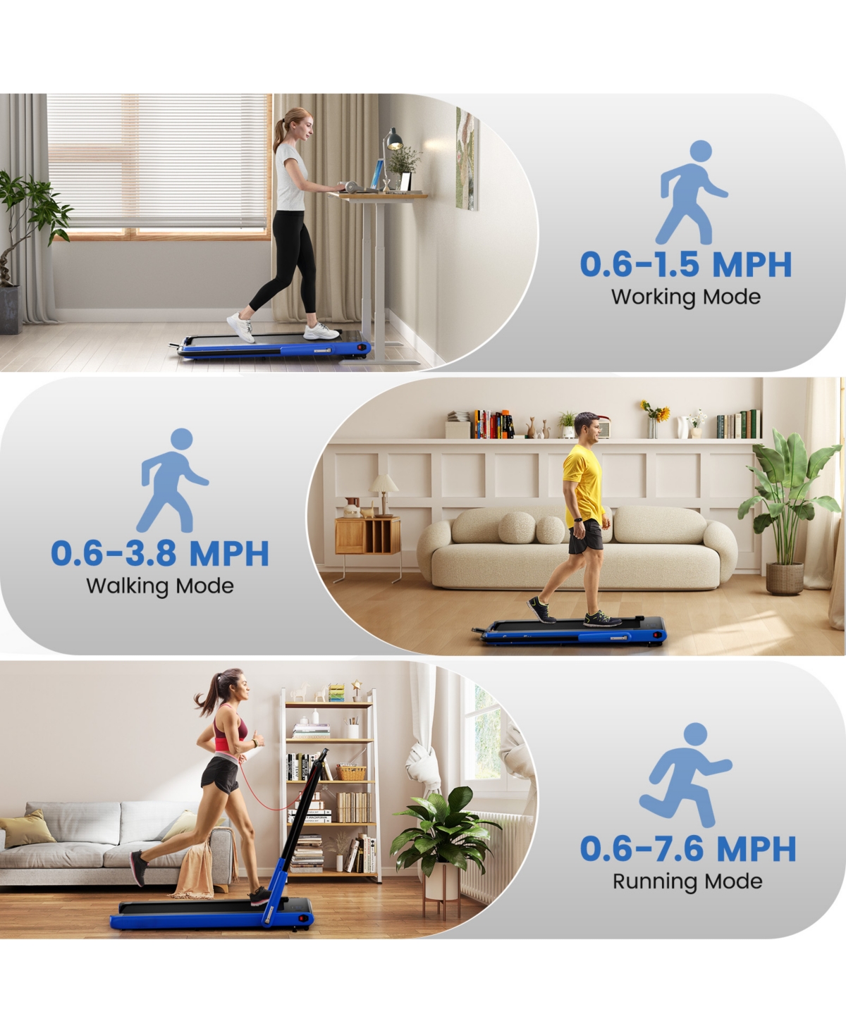 3-in-1 3HP Folding Treadmill with Smart Apps Remote Control and Speakers