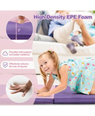 Folding Gymnastics Mat with Carry Handles and Sweatproof Detachable PU Leather Cover