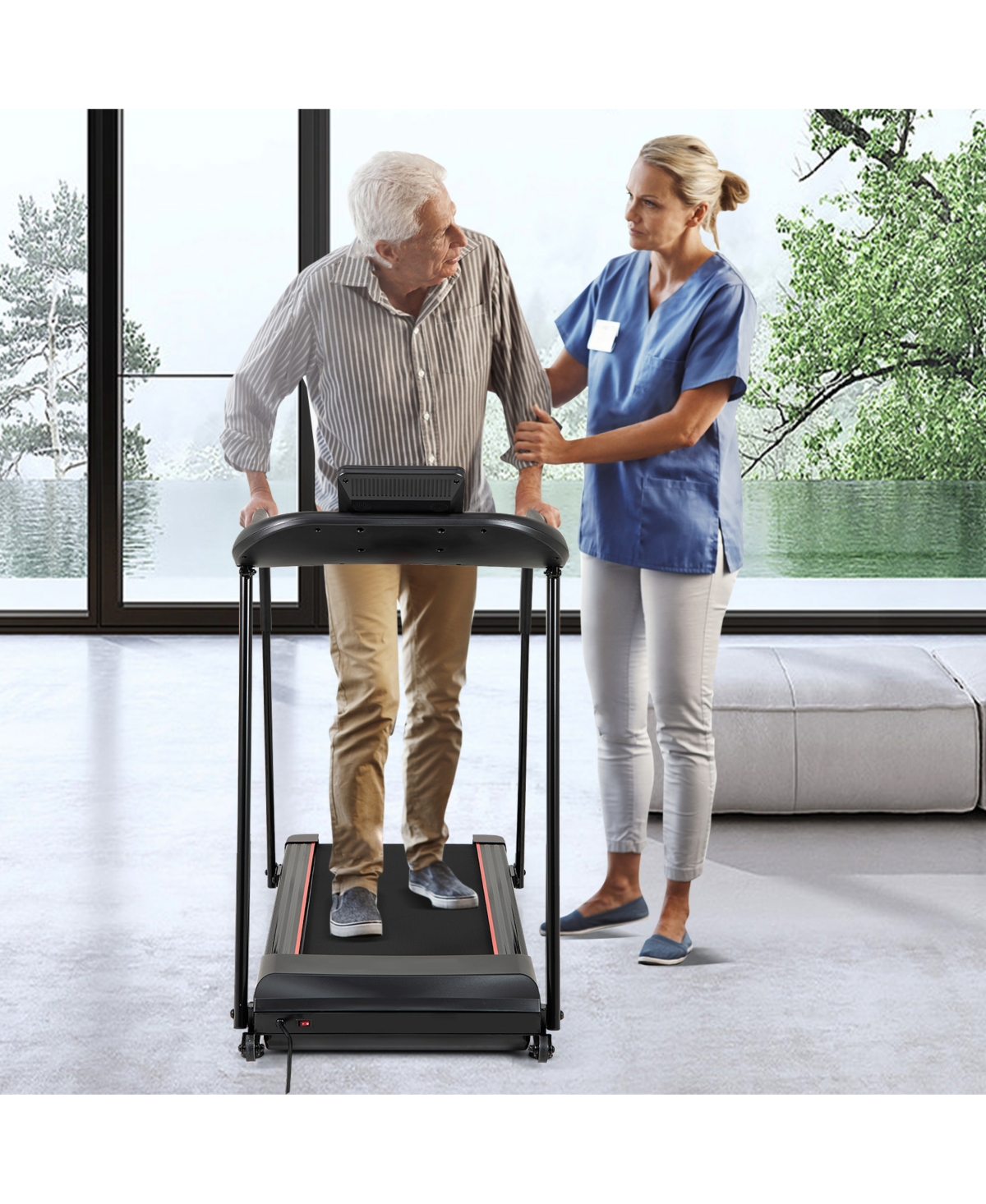Skonyon 2.5 Hp Walking Treadmill with Long Handrails for Seniors