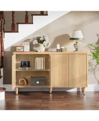 60" Large MDF 4-Tier Shelves, Anti-Tip Device, Smooth Finish Buffet Cabinet Sideboard Table