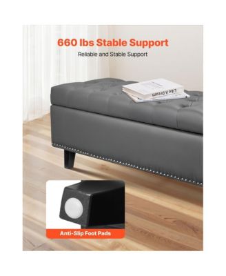 PU Leather Storage Ottoman Bench with Button Tufted Seat