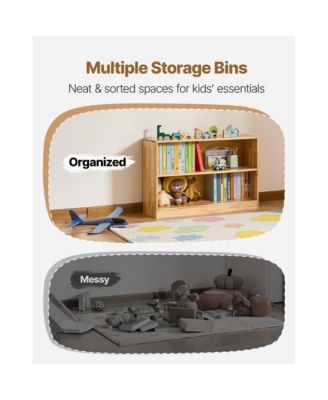2-Tier Wooden Toy Storage Organizer with Dual Cubbies for Home Use