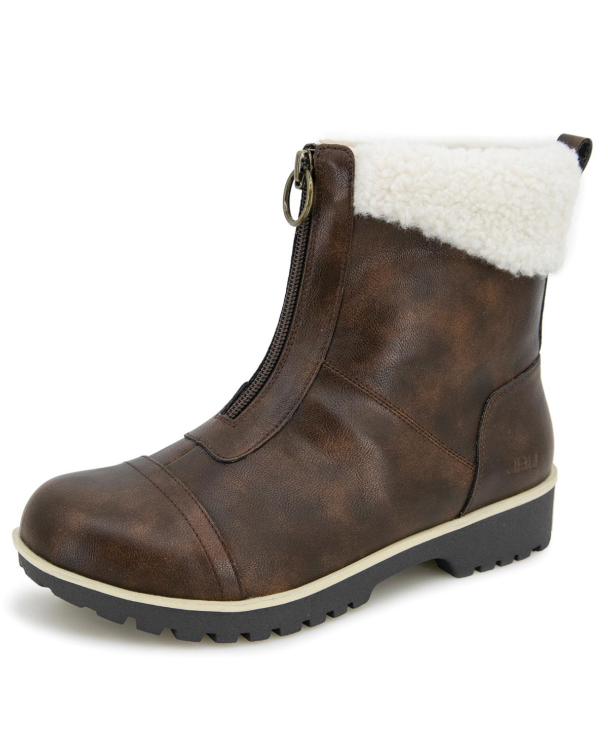 Jbu Women's Brynn Water Resistant Zip-front Cozy Booties In Brown